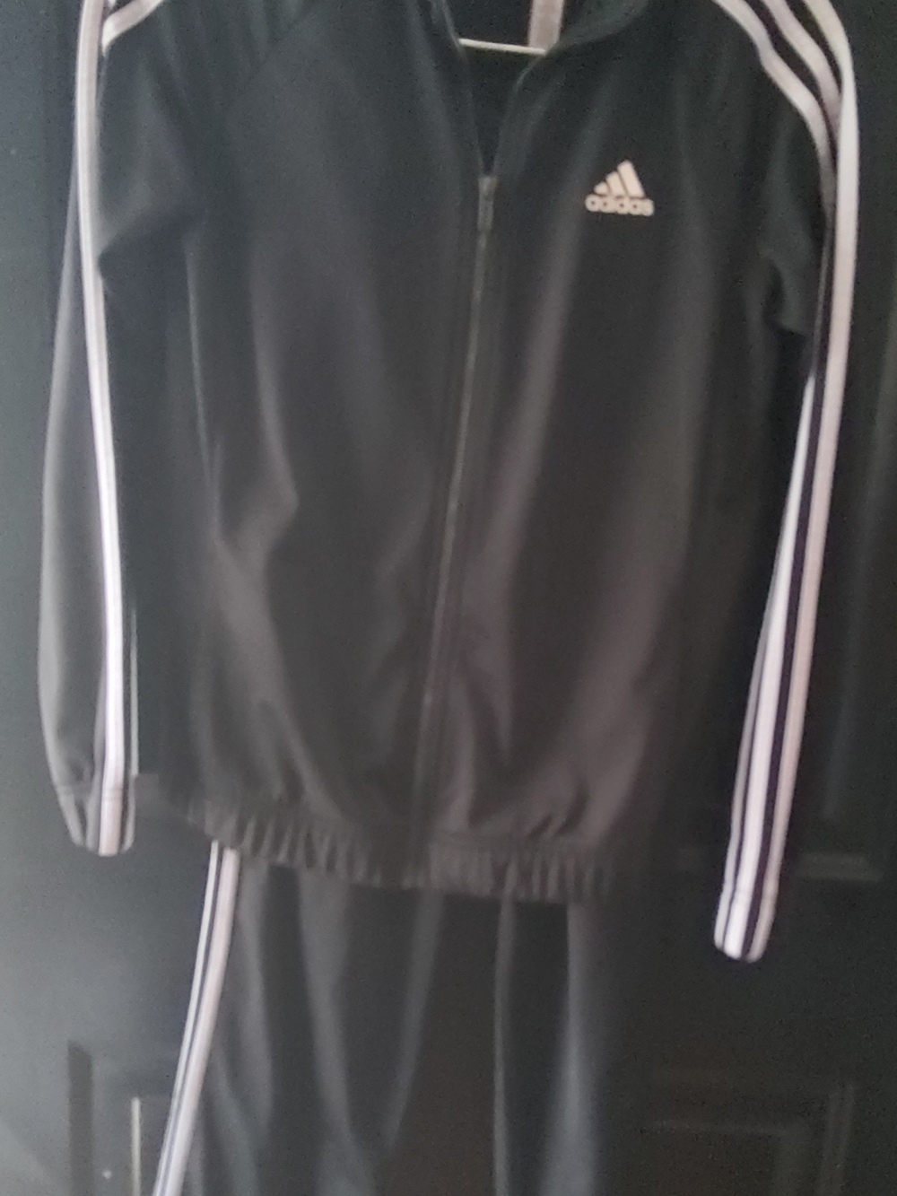 Adidas Black Track Suit with White Stripes